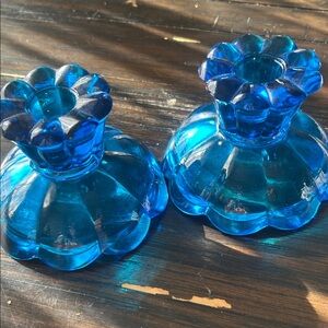 Blue Glass Candle Holders